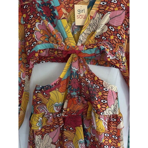 Girl Soul Tropical Floral Cut Out Ruffled Mini Dress Size M - Picture 3 of 8